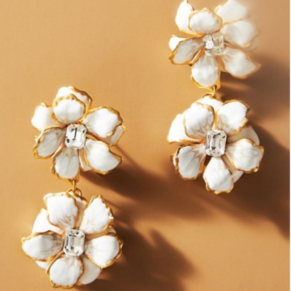 NWT BHLDN Anthropologie Pink Reef Double Drop Flower Earrings